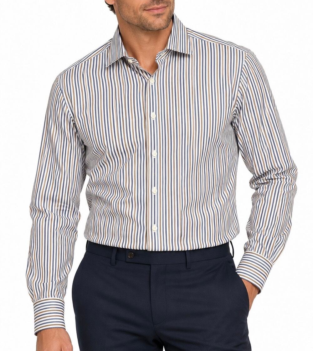 Isaia Napoli Mens Striped Cotton Dress Shirt Made in Italy 17.5/44